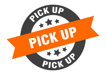 pick up sign. round ribbon sticker. isolated tag