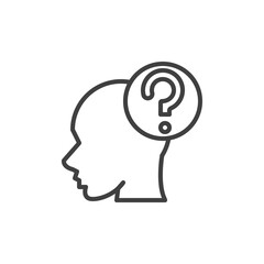 Thinking head line icon. linear style sign for mobile concept and web design. Head with question mark outline vector icon. Symbol, logo illustration. Vector graphics