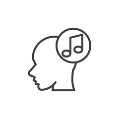 Listening to music line icon. linear style sign for mobile concept and web design. Head with music note outline vector icon. Symbol, logo illustration. Vector graphics
