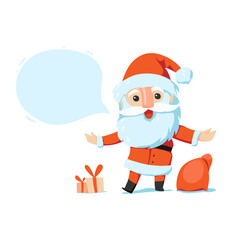 Vector illustration of Santa on a white background. Santa Claus with speech bubble. Christmas cartoon character.