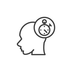Head with stopwatch line icon. linear style sign for mobile concept and web design. Time management outline vector icon. Symbol, logo illustration. Vector graphics