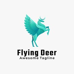 Vector Logo Illustration Flying Deer Gradient Colorful Style.