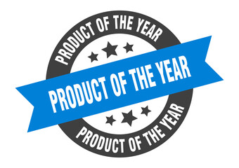product of the year sign. round ribbon sticker. isolated tag