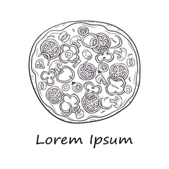 Vector illustration with hand drawn pizza. 