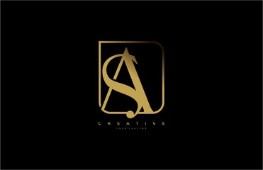 SA AS Letter Linked Rectangle Shape Luxury Premium Goden Logo
