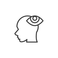 Head with eye line icon. linear style sign for mobile concept and web design. Mental health outline vector icon. Symbol, logo illustration. Vector graphics