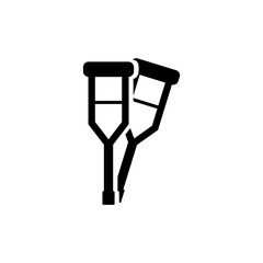Crutches for Disabled, Medical Walking Sticks. Flat Vector Icon illustration. Simple black symbol on white background. Crutch Medical Walking Sticks sign design template for web and mobile UI element.