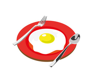 fried eggs on a plate  spoon and fork