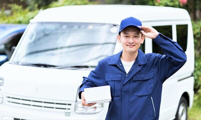 配達　30代　アジア人　ポートレート