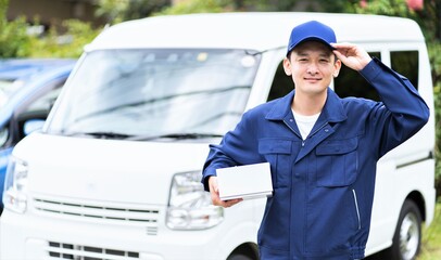 配達　30代　アジア人　ポートレート