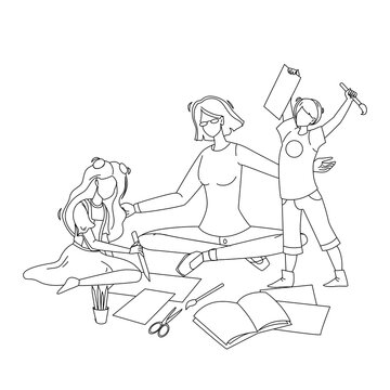 Babysitter Make Exercises With Children Vector Illustration
