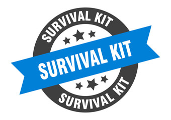 survival kit sign. round ribbon sticker. isolated tag