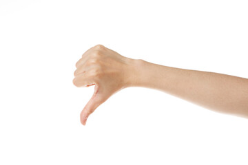 a woman's hand with her thumb down.