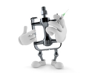 Bicycle pedal character holding syringe