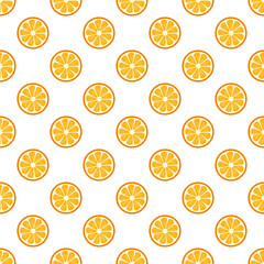 Seamless orange slices on white background pattern. Cute summer tropical fruits print for fabric wrapping paper scrapbooking kids crafts