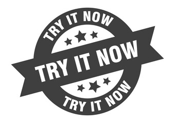 try it now sign. round ribbon sticker. isolated tag