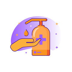 use hand sanitizer linear color icon, sign vector. flat design concept illustration. colorful, fun and modern style for kids