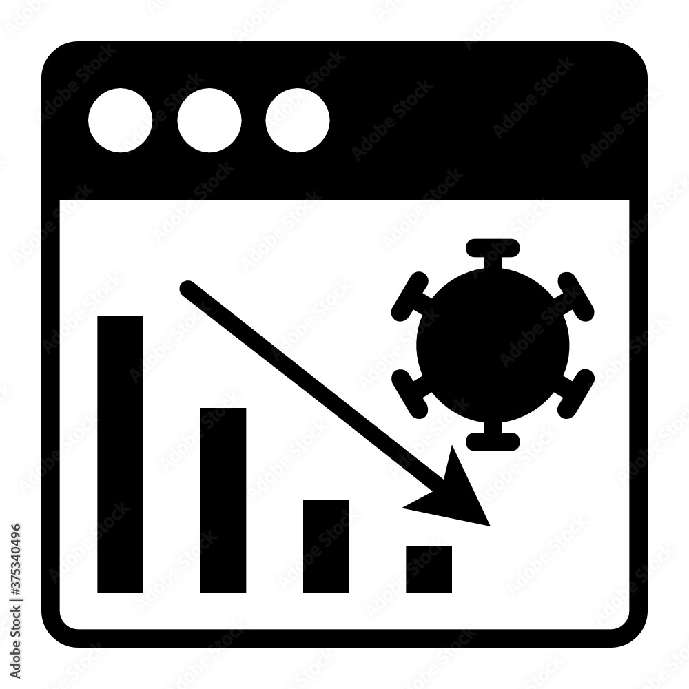 Aufkleber coronavirus impact showing in bar graph concept, downwards trends chart with virus symbol on white b