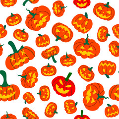 Seamless pattern of orange pumpkins on a white background. Design of packaging, advertising, banners, textiles