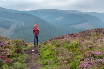 Tourist with backpack hike in Wicklow National Park