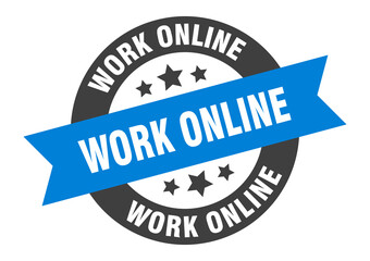 work online sign. round ribbon sticker. isolated tag