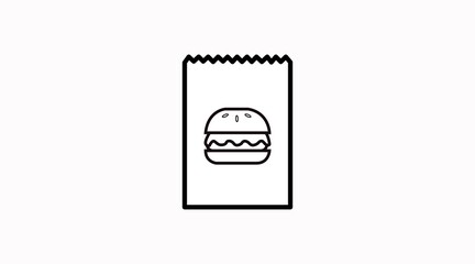 Vector Isolated Black and White Burger Take Away Bag Icon or Sign