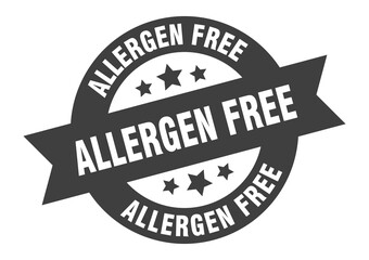 allergen free sign. round ribbon sticker. isolated tag