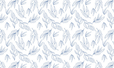 Simple botanical leaf minimalist background. Hand drawn line art vector wallpaper. Repeat seamless pattern.