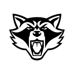 Head of Angry North American Raccoon Front View Mascot Black and White Mascot