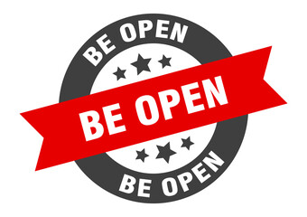 be open sign. round ribbon sticker. isolated tag