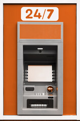 ATM machine, photo of one object in detail as a background, brown color