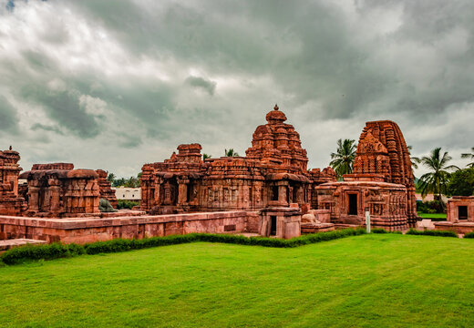 pattadakal temple group of monuments breathtaking stone art from different angle with dramatic sky