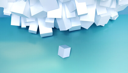 Business  Concept Competitions and Ideas Success white box and Random Elements on blue - Green  background - 3d rendering