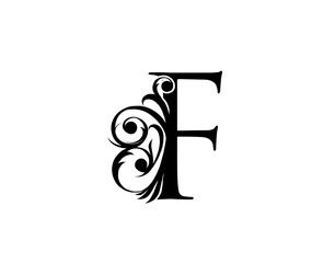 Calligrapic letter F. Graceful royal style. Luxury alphabet arts logo. Vintage drawn emblem for book design, brand name, stamp, Restaurant, Boutique, Hotel.