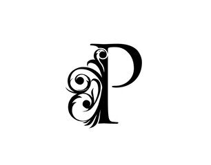 Calligrapic letter P. Graceful royal style. Luxury alphabet arts logo. Vintage drawn emblem for book design, brand name, stamp, Restaurant, Boutique, Hotel.