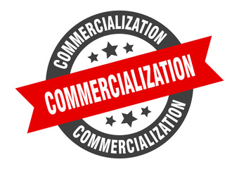 commercialization sign. round ribbon sticker. isolated tag