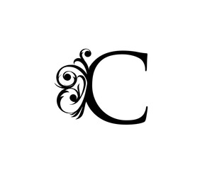 Calligrapic letter C. Graceful royal style. Luxury alphabet arts logo. Vintage drawn emblem for book design, brand name, stamp, Restaurant, Boutique, Hotel.