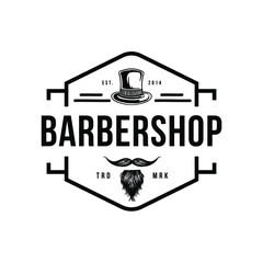 Hipster Barbershop Logo with Hat and Mustache Vintage Retro Design Illustration