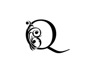 Calligrapic letter Q. Graceful royal style. Luxury alphabet arts logo. Vintage drawn emblem for book design, brand name, stamp, Restaurant, Boutique, Hotel.