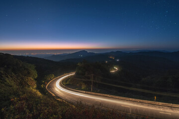 Fototapeta premium night road in the mountains on Northern of Thailand