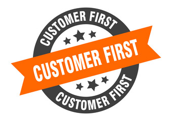 customer first sign. round ribbon sticker. isolated tag