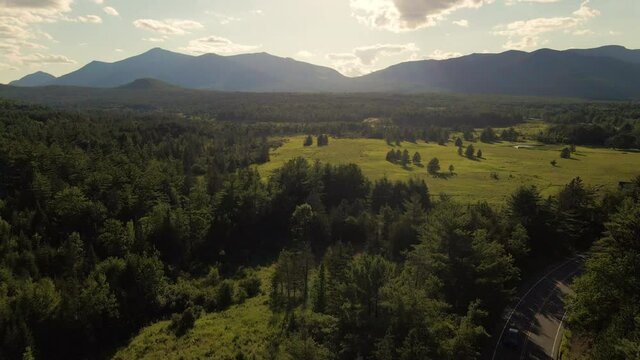 Aerial Shot Over An Open Field In Late Afternoon, Upstate New York, U.S.A.
