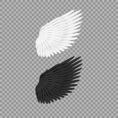 Realistic Detailed 3d White and Dark Blank Wings Template Mockup. Vector