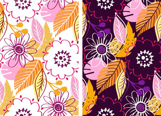 Fototapeta premium Autumn cute hand drawn doodle leaf and flower set. Abstract for pattern, background, fabric.