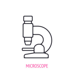 Microscope for laboratory research. Outline icon. Vector illustration. Symbols of scientific research and education. Thin line pictogram for user interface. Isolated white background