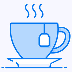 
Teabag with cup and steam, hot tea icon in flat design 
