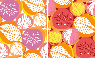 Autumn cute hand drawn doodle leaf and flower set. Abstract  for pattern, background, fabric.