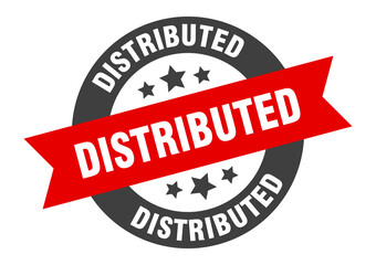 distributed sign. round ribbon sticker. isolated tag