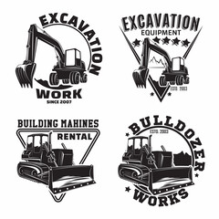 Set of Excavation work emblems design - obrazy, fototapety, plakaty