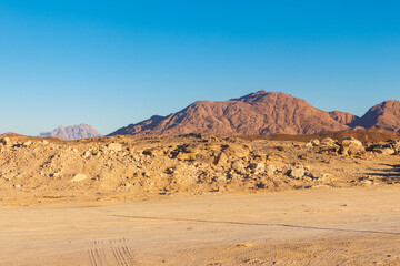 View of Arabian desert and mountain range Red Sea Hills in Egypt